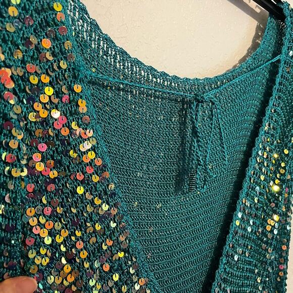 Retrofete NWT Tara Sequin Long Sleeve Crochet Mini Dress Turquoise Blue Green S - Picture 11 of 13